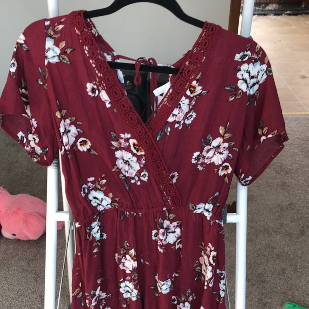 Red floral romper